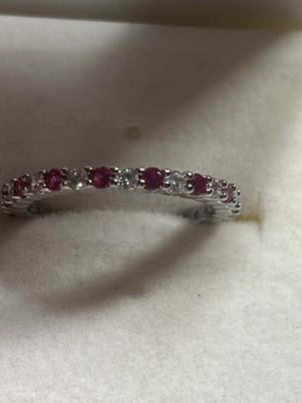 Silver Ruby and white stone Eternity Band Size 7
